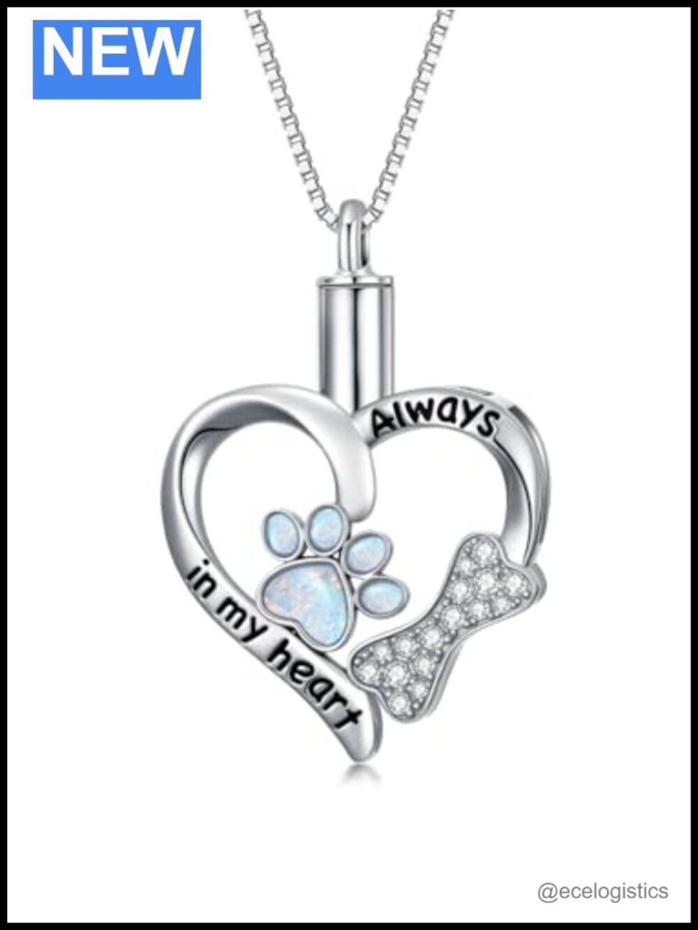 925 Sterling Silver Paw Print Urn Necklace for Ashes
